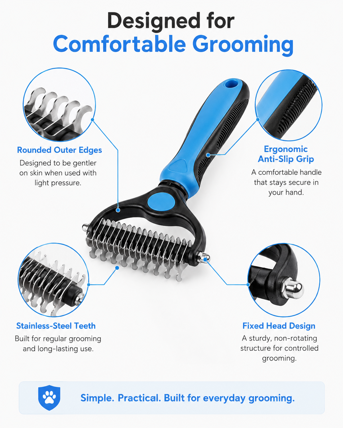 Dual-Sided Pet Grooming Comb for Dogs & Cats